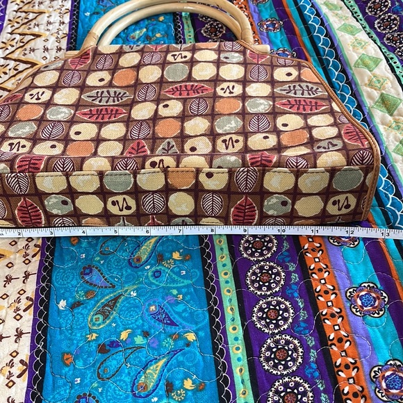 Vintage Boho Fossil Purse with Wood/Wicker Handles and Leaf Pattern - Picture 13 of 14